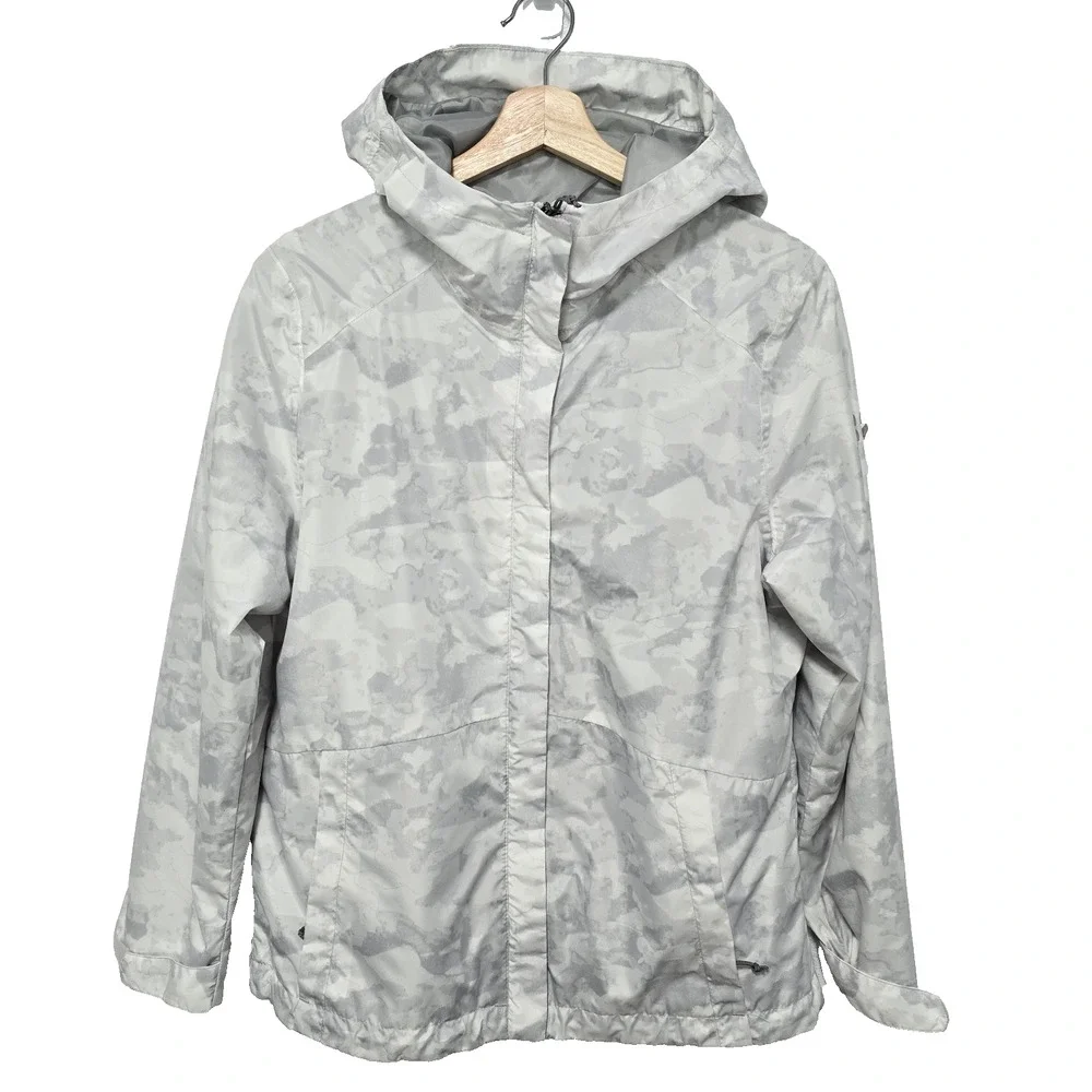 Swiss Alps White Camo Full Zip Packable Windbreaker w Hood Youth‎ Large 12-14
